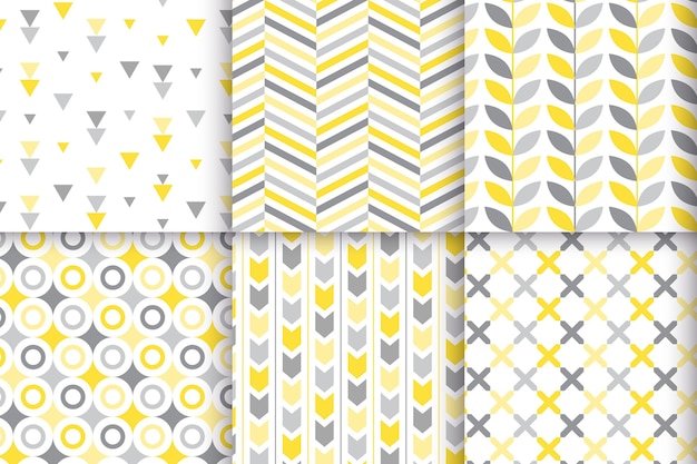 Colección de patrones geométricos amarillos y grises
