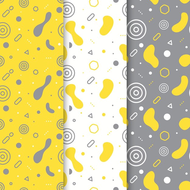 Colección de patrones geométricos amarillos y grises