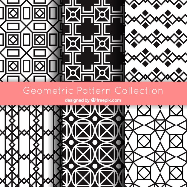 Colección de patrones geométricos en blanco y negro
