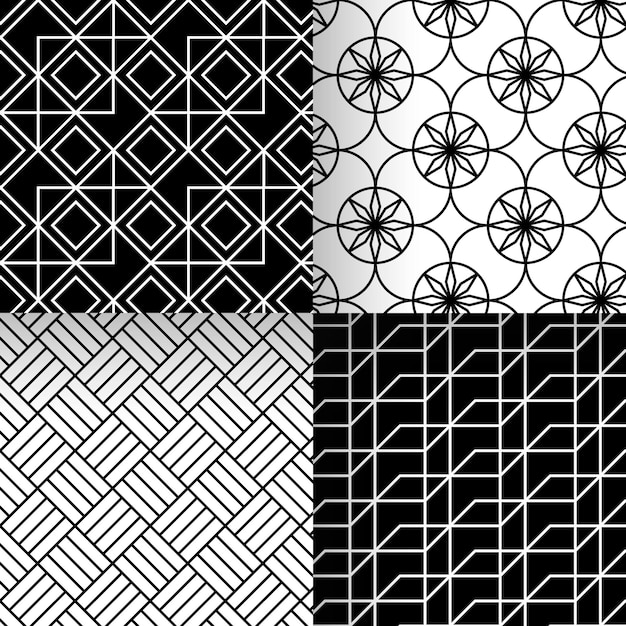 Colección de patrones geométricos en blanco y negro