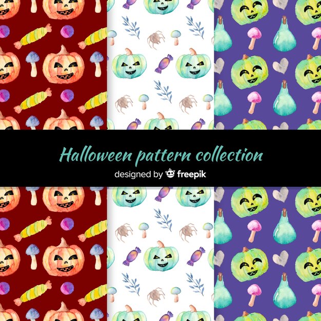 Colección de patrones de halloween en acuarela