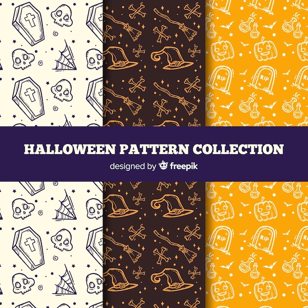 Vector gratuito colección de patrones de halloween dibujados a mano