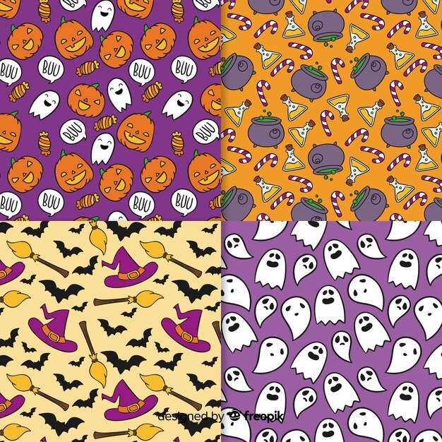 Colección de patrones de halloween dibujados a mano