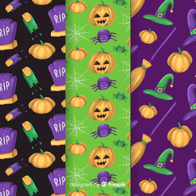 Vector gratuito colección de patrones de halloween dibujados a mano