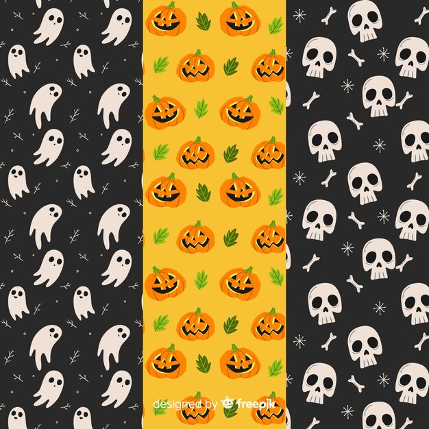 Colección de patrones de halloween dibujados a mano