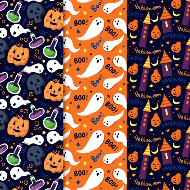Colección de patrones de halloween dibujados a mano
