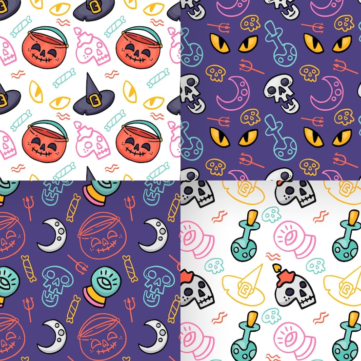 Vector gratuito colección de patrones de halloween dibujados a mano