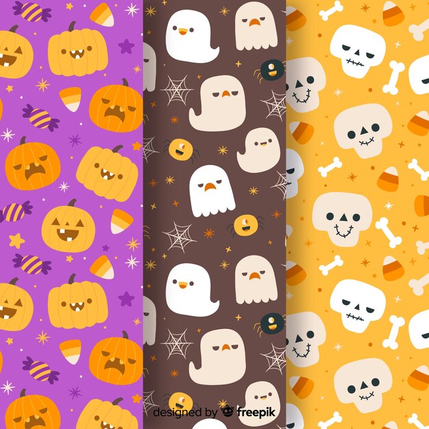 Colección de patrones de halloween dibujados a mano