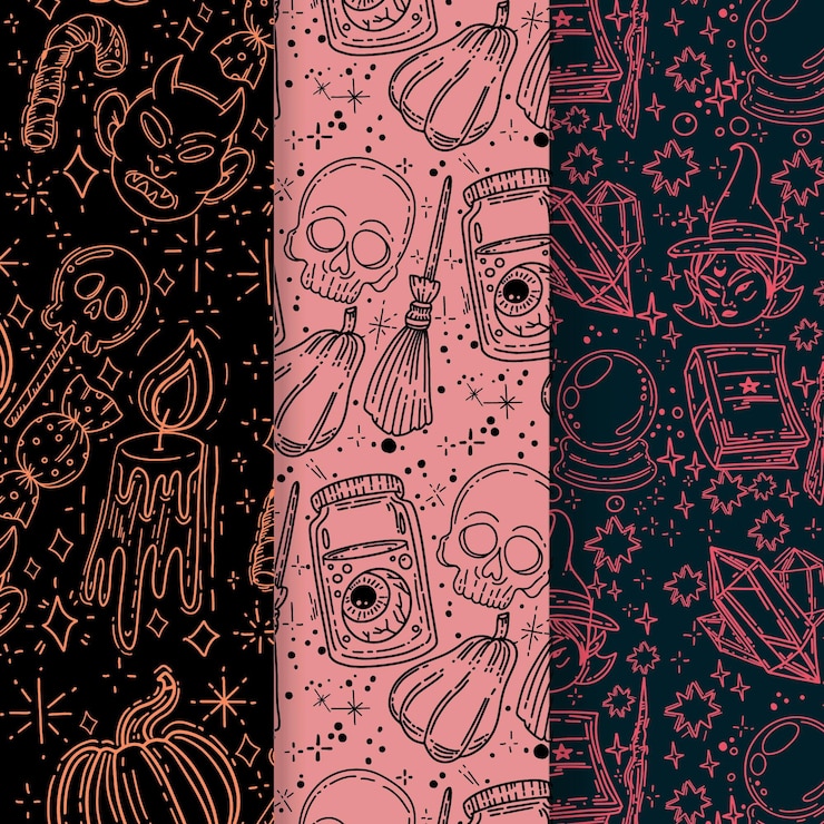 Vector gratuito colección de patrones de halloween dibujados a mano