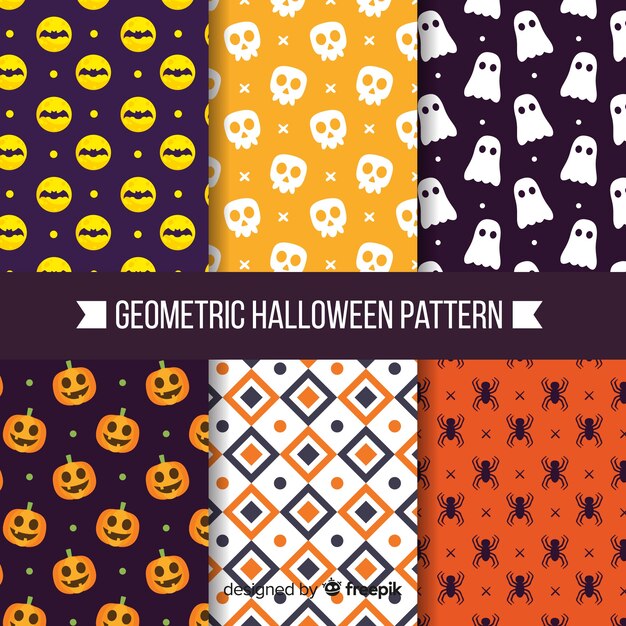 Colección de patrones de halloween con diseño geométrico