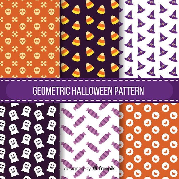 Colección de patrones de halloween con diseño geométrico