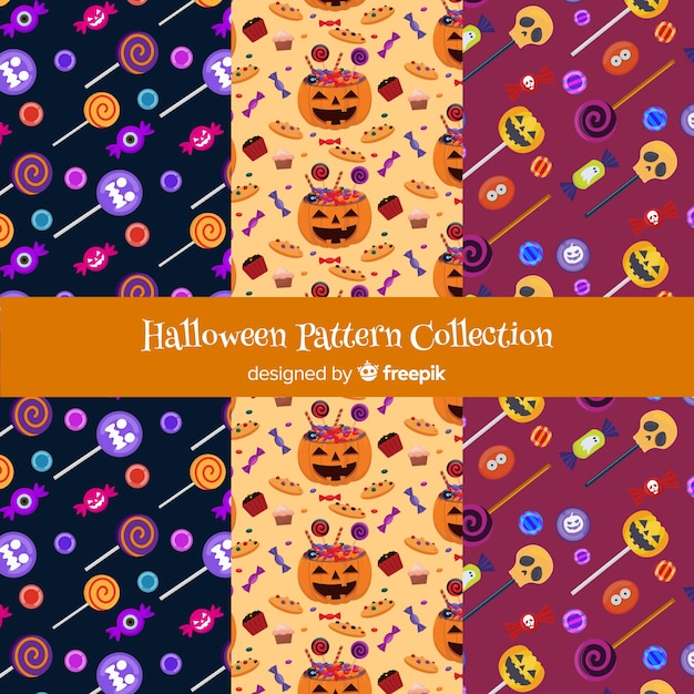 Vector gratuito colección de patrones de halloween en diseño plano