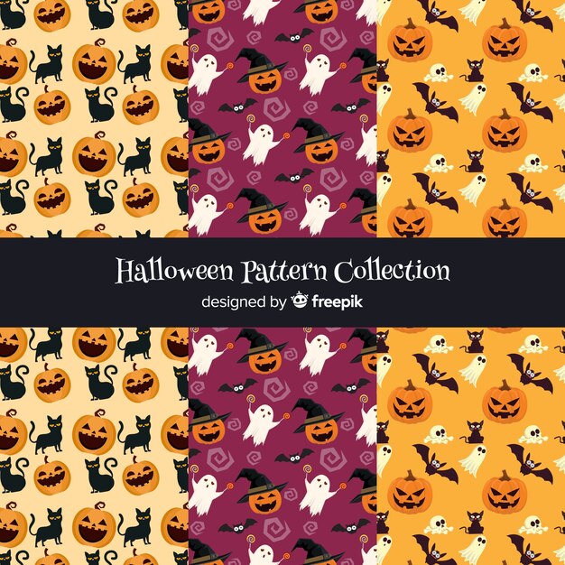 Colección de patrones de halloween en diseño plano