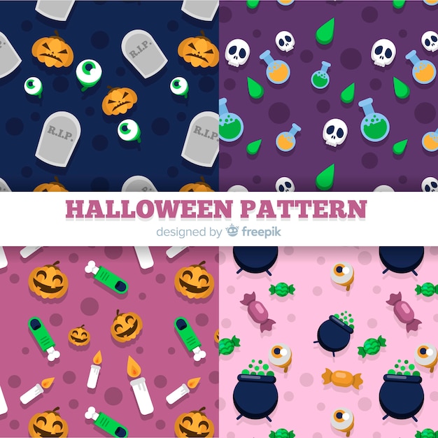 Colección de patrones de halloween en diseño plano