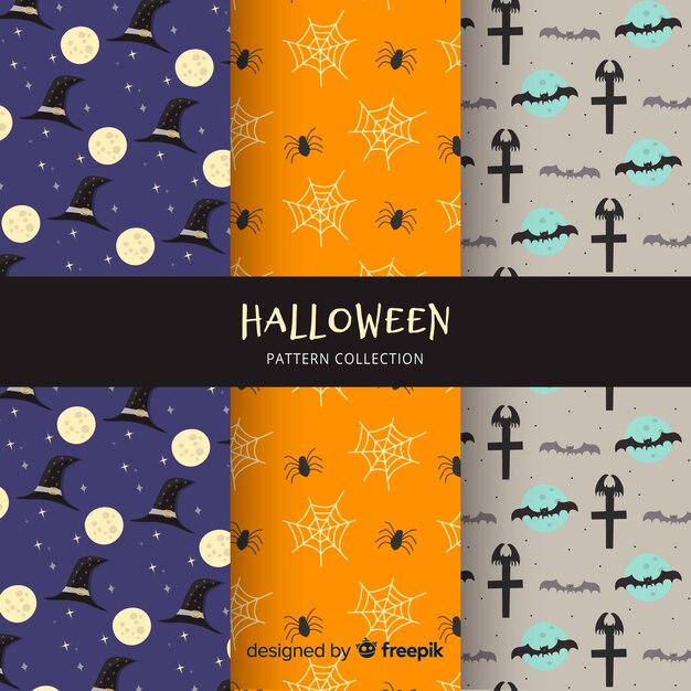 Colección de patrones de halloween en diseño plano
