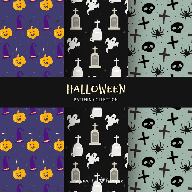 Colección de patrones de halloween en diseño plano