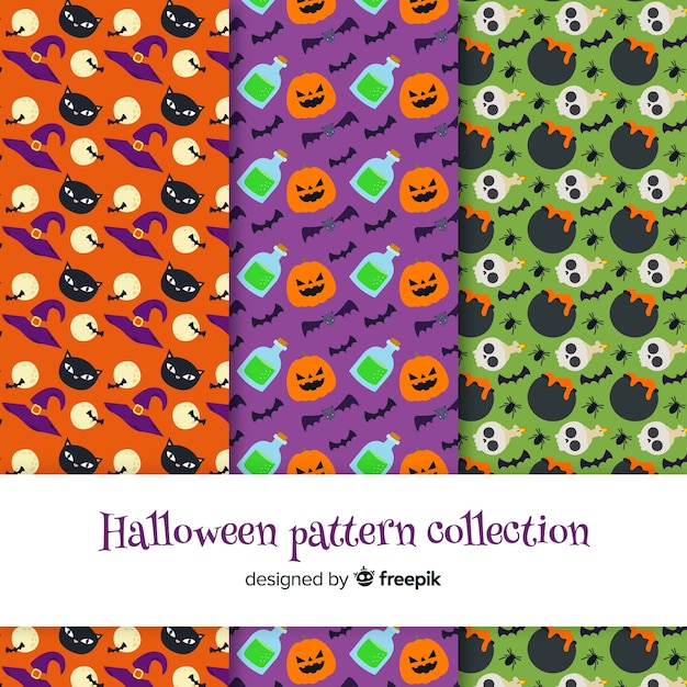 Vector gratuito colección de patrones de halloween en diseño plano