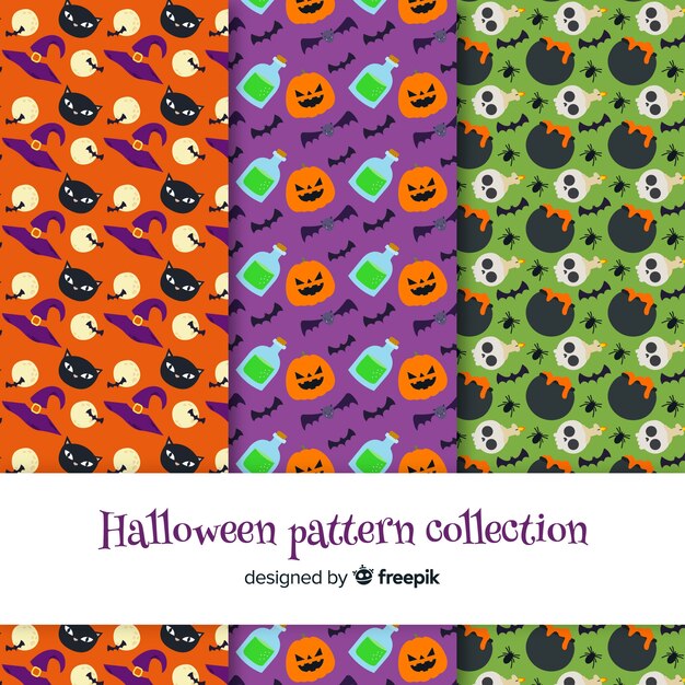 Colección de patrones de halloween en diseño plano