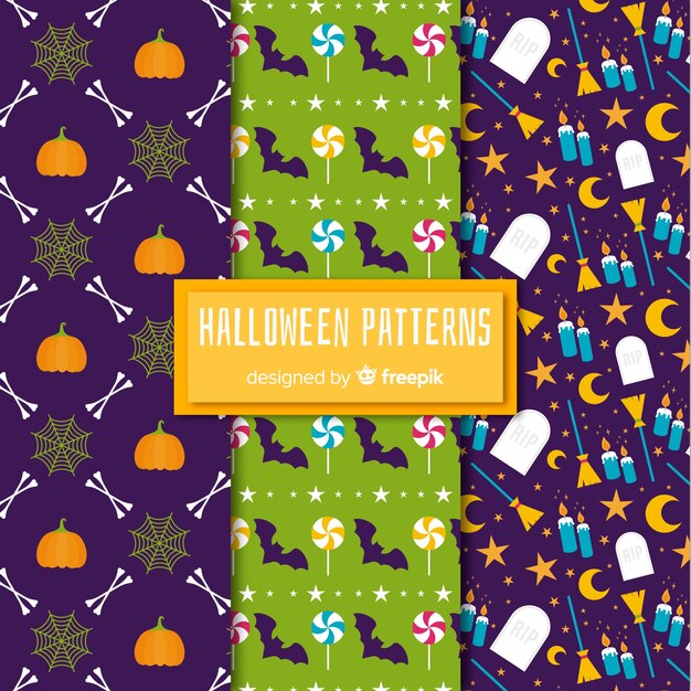 Colección de patrones de halloween en diseño plano