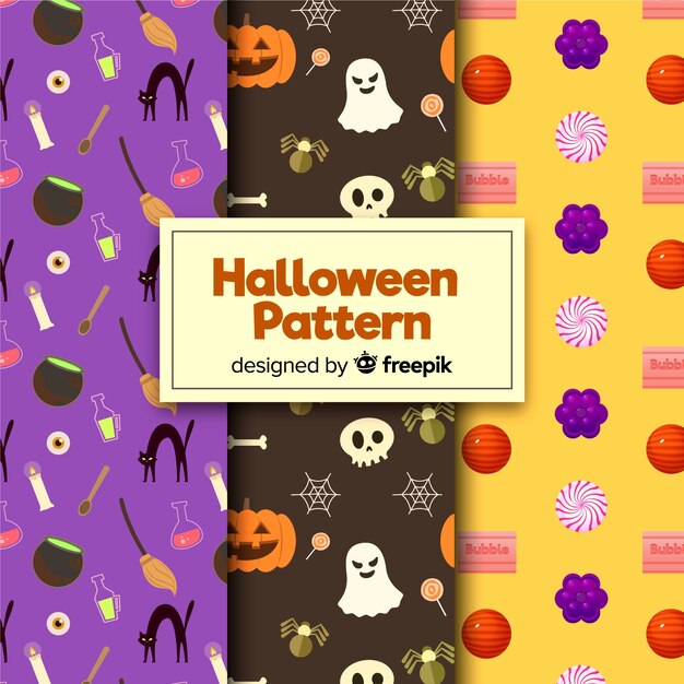 Colección de patrones de halloween con diseño plano