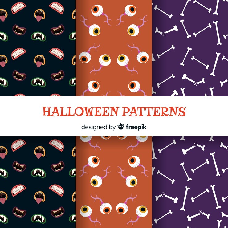 Vector gratuito colección de patrones de halloween con diseño plano