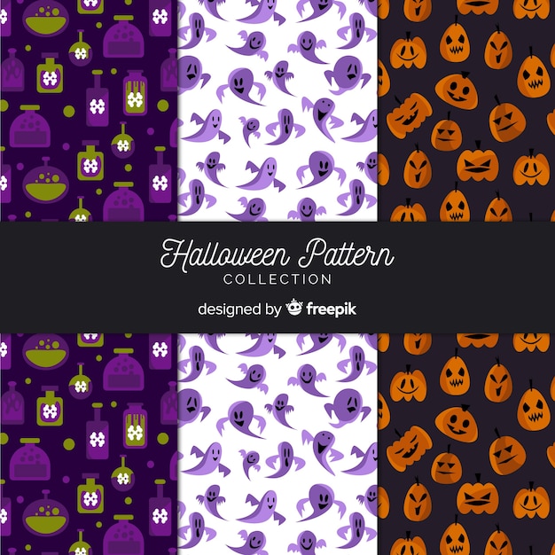 Vector gratuito colección de patrones de halloween con diseño plano