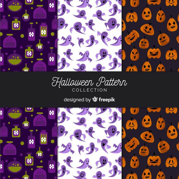 Colección de patrones de halloween con diseño plano