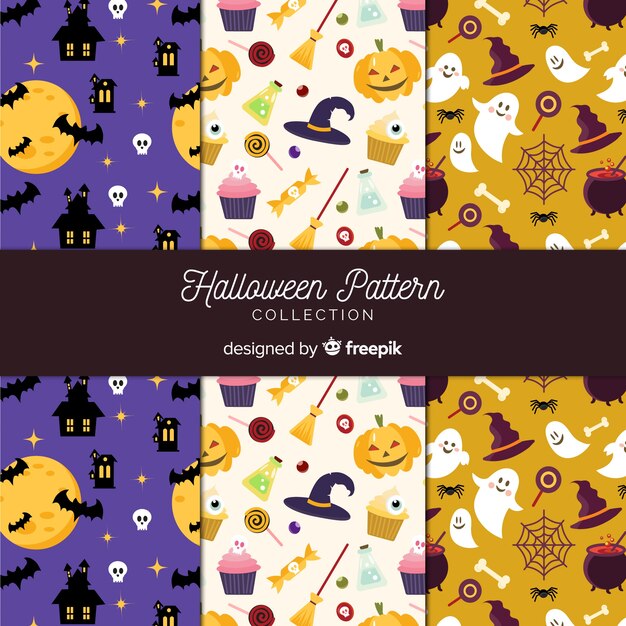 Colección de patrones de halloween con diseño plano