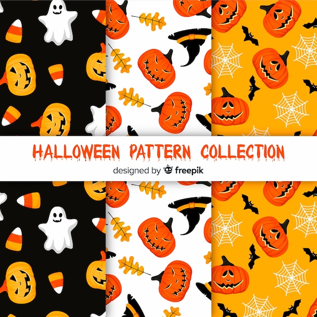 Colección de patrones de halloween con diseño plano