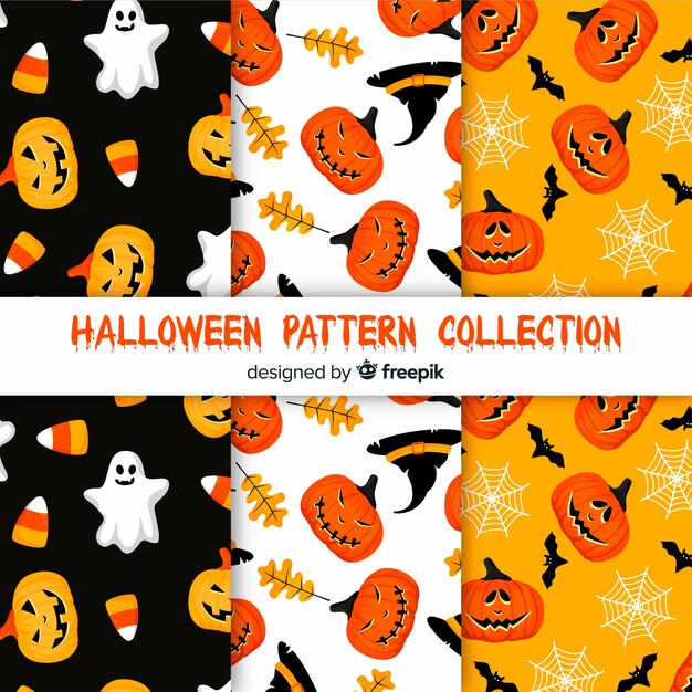 Colección de patrones de halloween con diseño plano