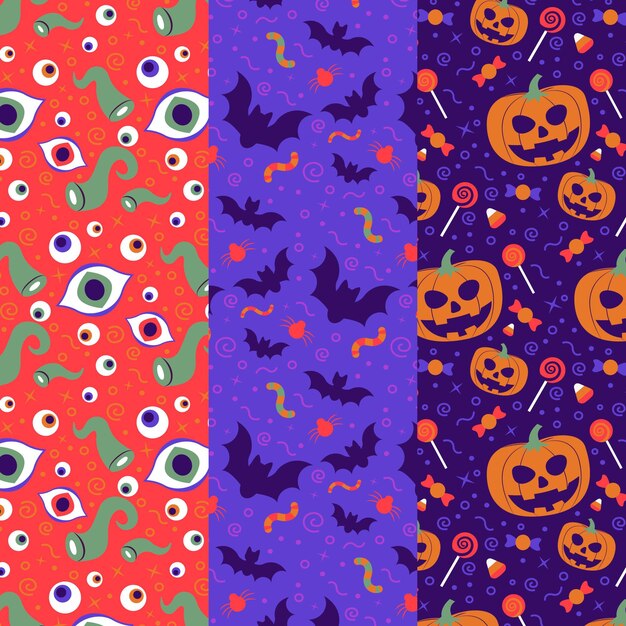 Colección de patrones de halloween de diseño plano