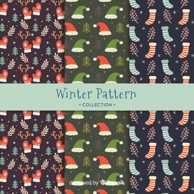 Colección patrones invierno dibujados a mano