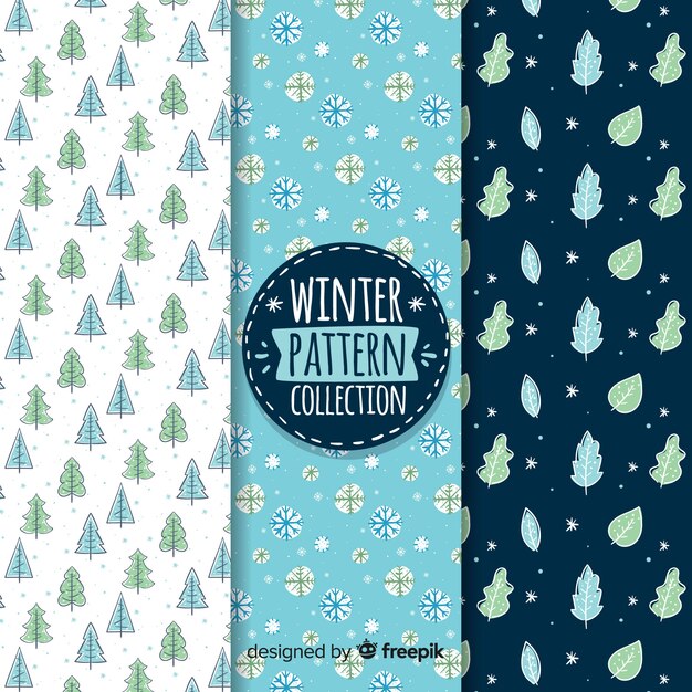 Colección patrones invierno elementos naturales