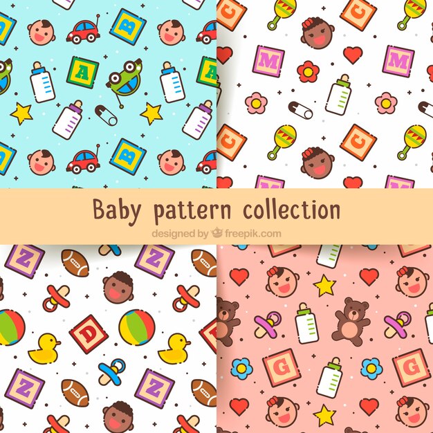 Colección de patrones lindos para bebés con juguetes