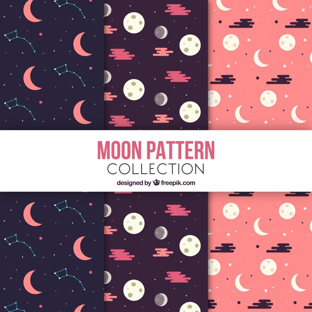 Colección de patrones de lunas en diseño plano 