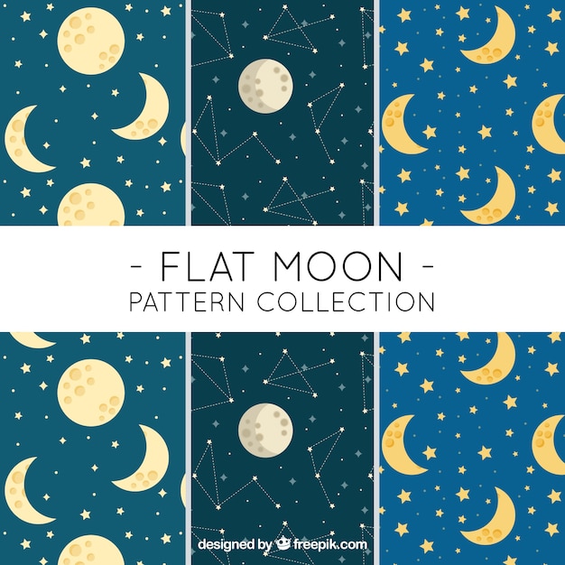 Vector gratuito colección de patrones de lunas y estrellas en diseño plano