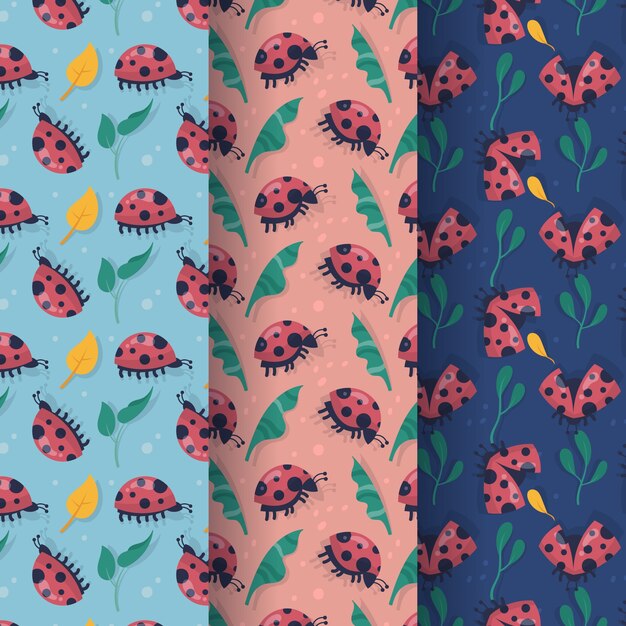 Colección de patrones de mariquita estilo plano