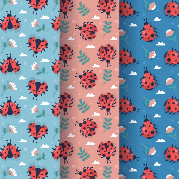 Colección de patrones de mariquita estilo plano