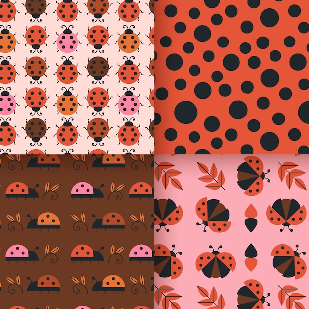 Colección de patrones de mariquita estilo plano