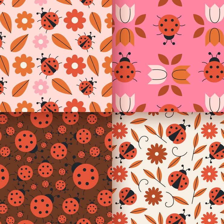 Vector gratuito colección de patrones de mariquita estilo plano