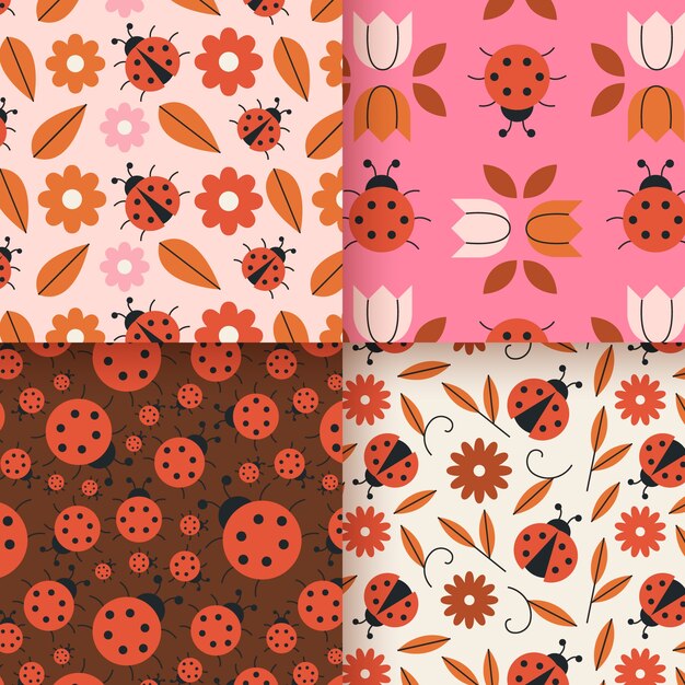 Colección de patrones de mariquita estilo plano