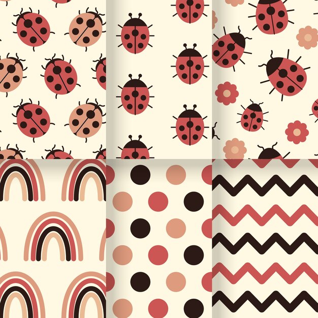 Colección de patrones de mariquita estilo plano