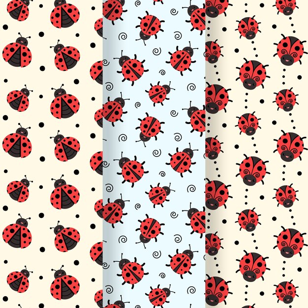 Colección de patrones de mariquitas en diseño plano