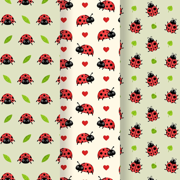 Colección de patrones de mariquitas en diseño plano