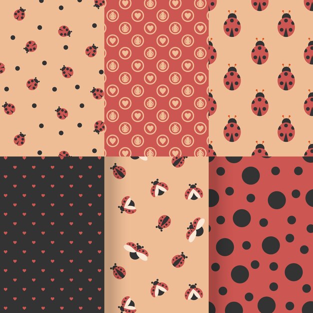Colección de patrones de mariquitas en diseño plano