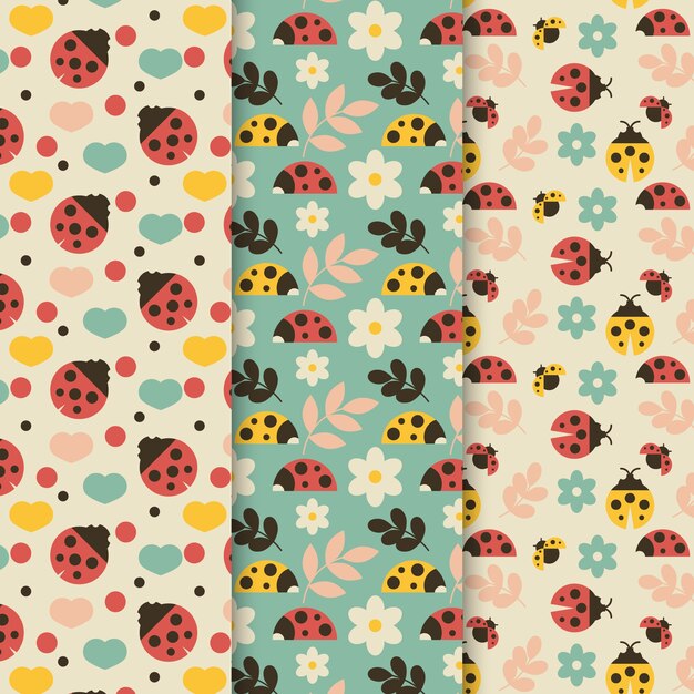 Colección de patrones de mariquitas en diseño plano