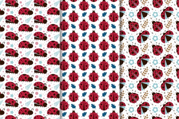 Colección de patrones de mariquitas en diseño plano