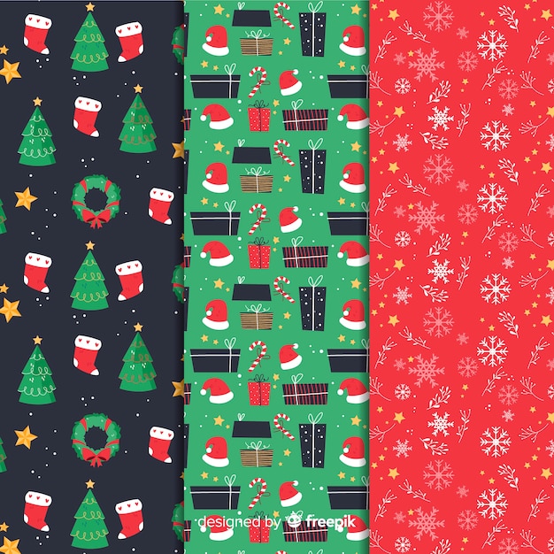 Colección de patrones de navidad dibujados a mano