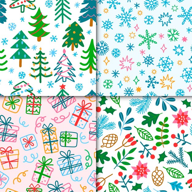 Colección de patrones de navidad dibujados a mano