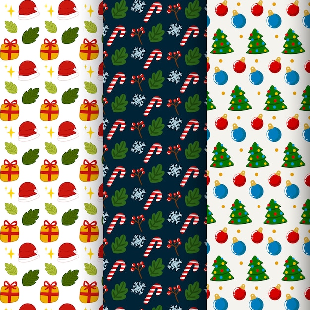 Colección de patrones de navidad dibujados a mano